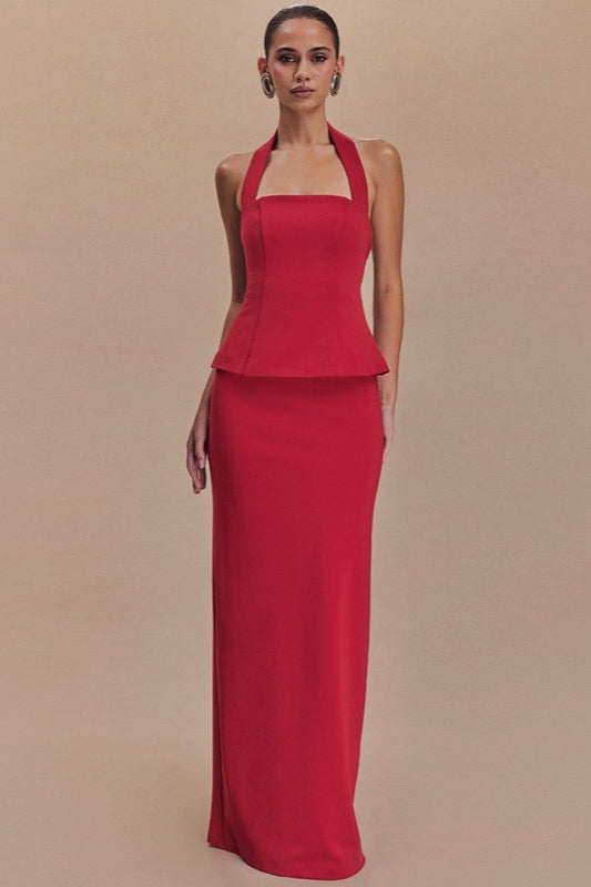 Solid Halter Backless Maxi Elegant Dress