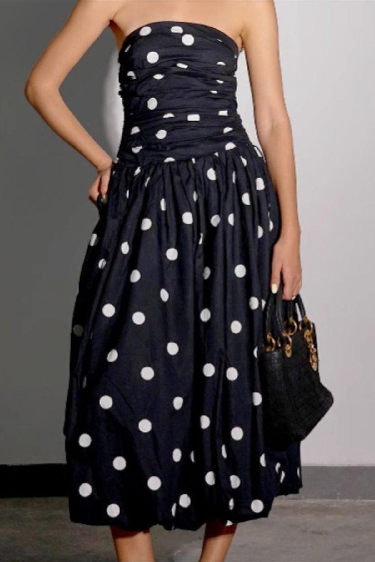 Dot Polka Strapless Bodycon Midi Dress