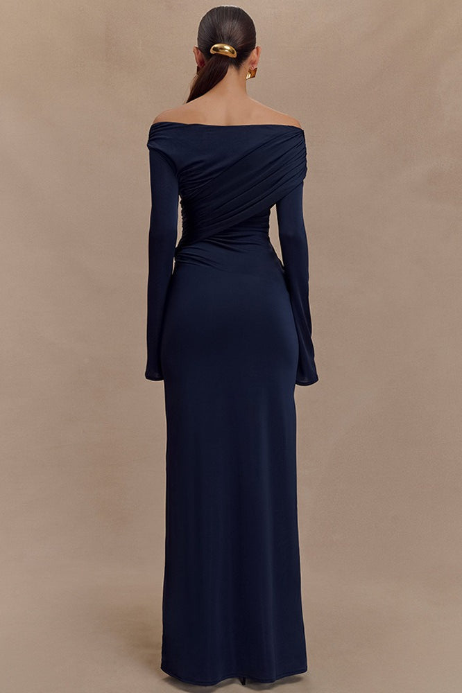 VNeck Shaped Fit Ruched Maxi Dress