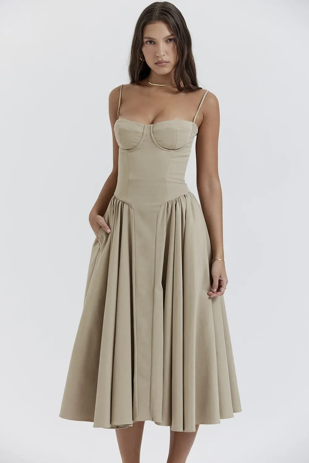 | Nina Sleeveless Corset Midi Dress