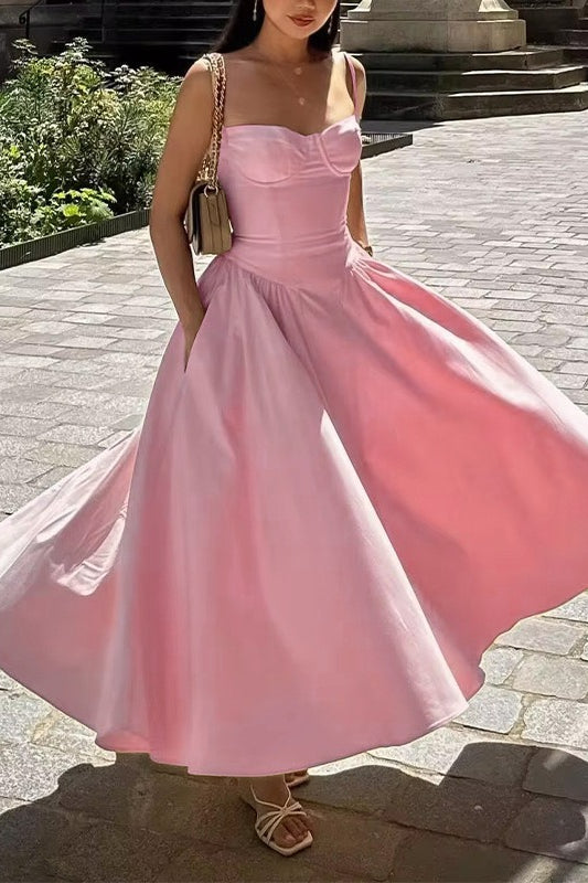Graceful Vintage Satin Halter Maxi Prom Dress