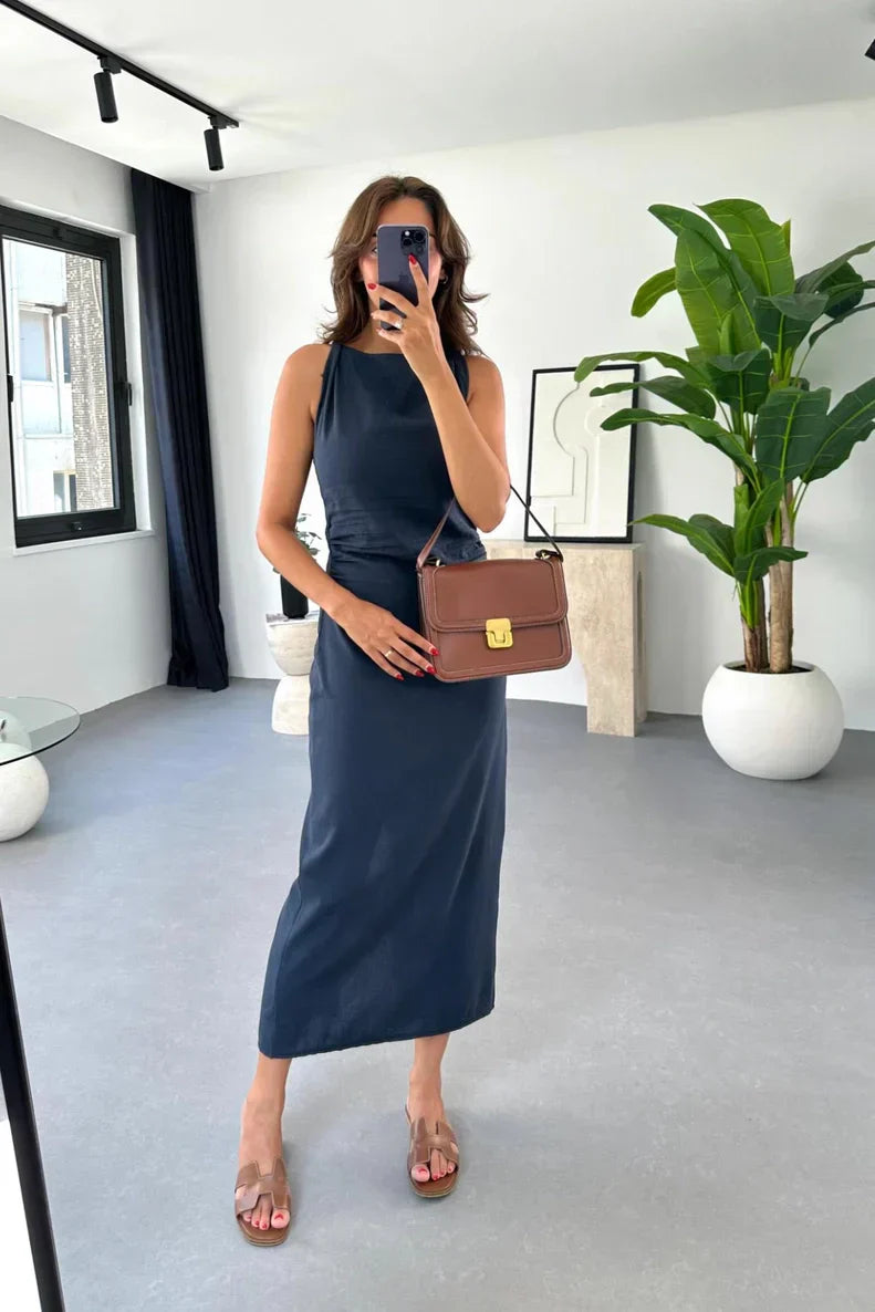 Alexandra Minimalist Open-Shoulder Midi Dresses Statement Occasion Edit