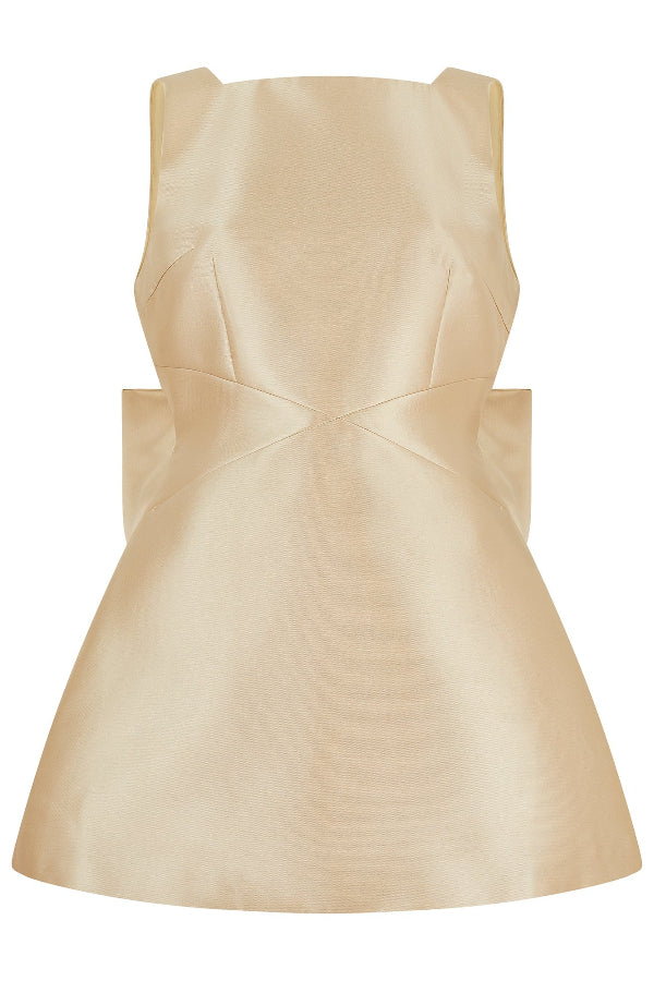 Premium Daisy Satin Mini Dress with Oversized Bow Detail and Square Neckline Wardrobe Essential