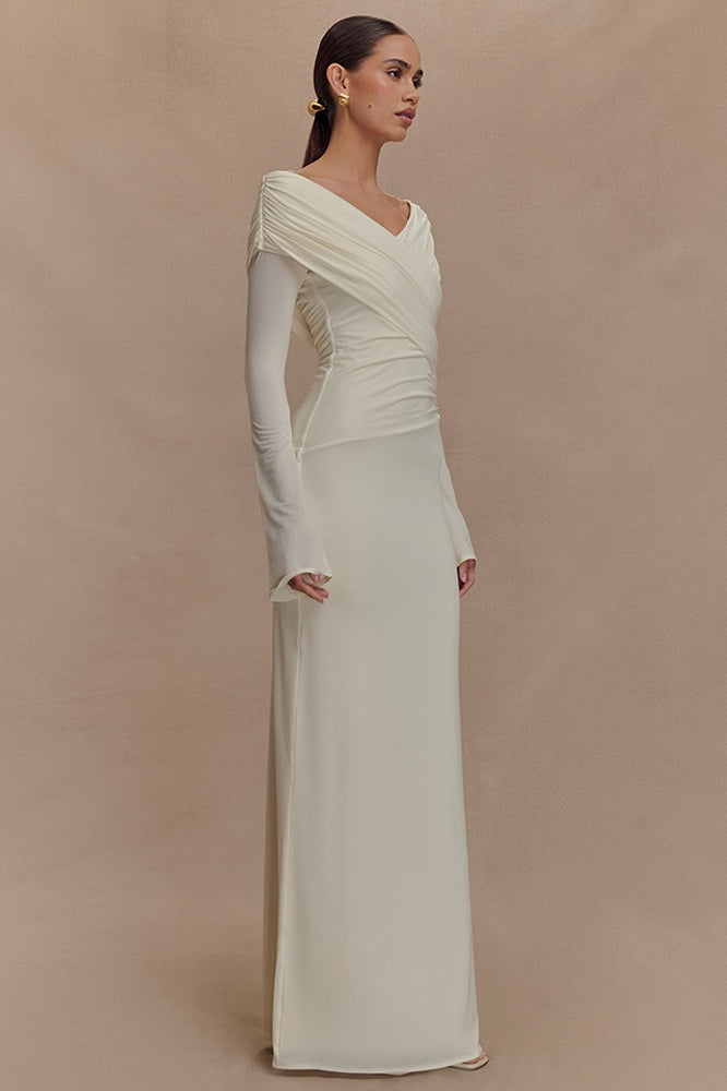 VNeck Shaped Fit Ruched Maxi Dress