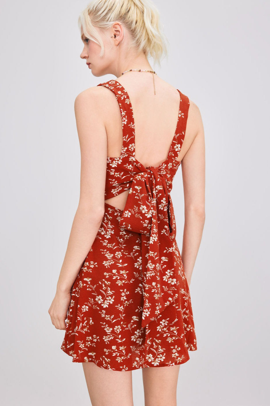Refined Floral Print Deep V Mini Dress
