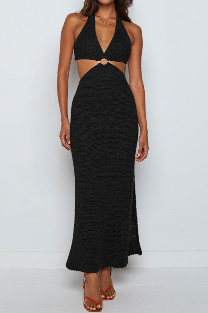 Neck V Cut Out Cover Up Vacation Dress