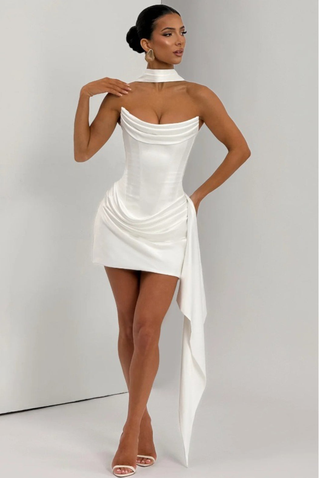 Strapless Scarf Detail Bodycon Alluring Mini Dress