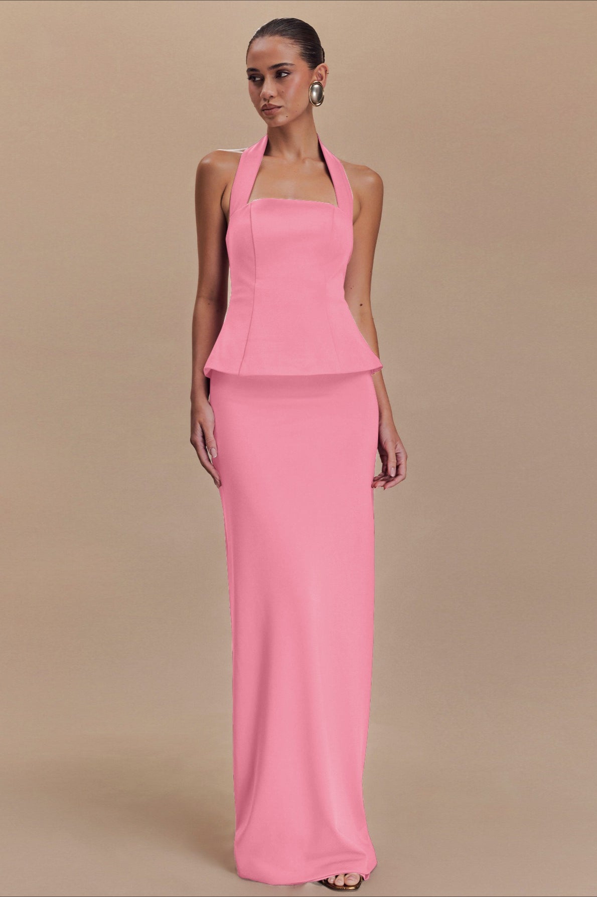 Solid Halter Backless Maxi Elegant Dress