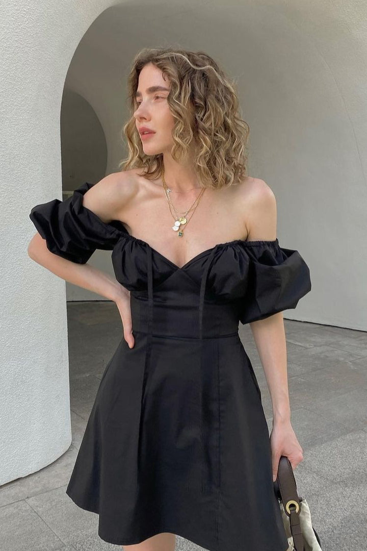 Tie White Waist Puff Sleeve Mini Dress