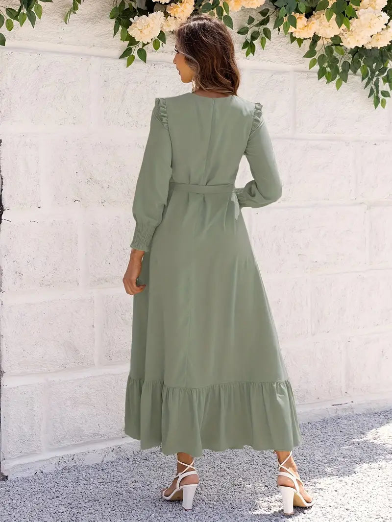 Elvia Minimalist Women's Belted and Flounced Maxi Dress Signature Edit