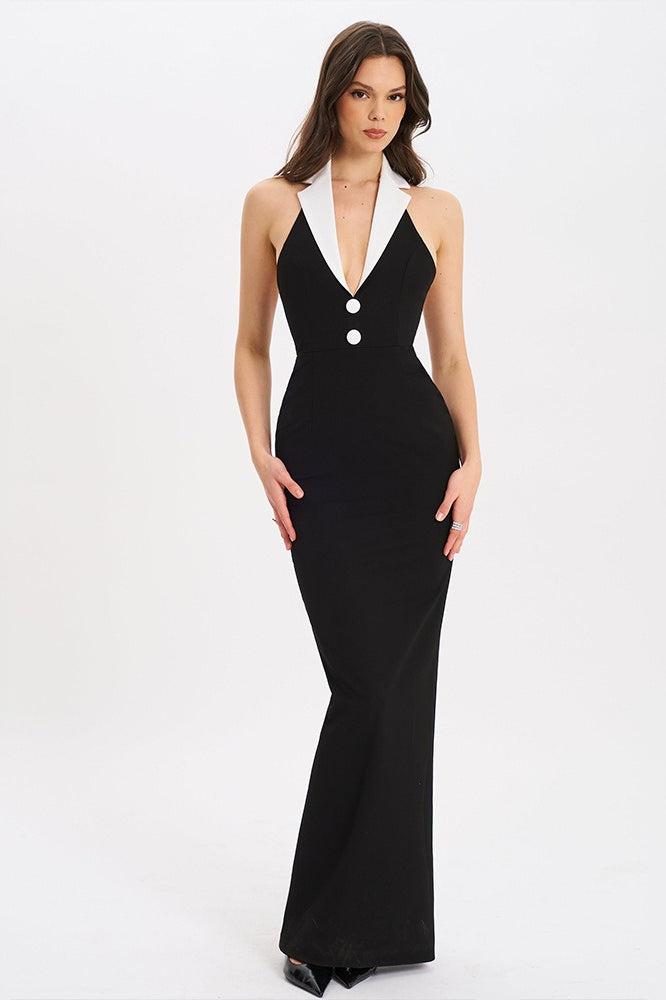 Collared Edition Backless Slit Maxi Dress