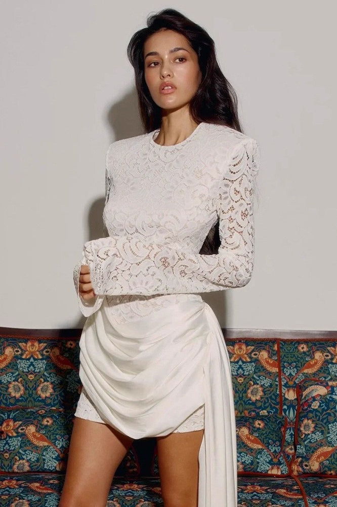 Back Lace Long Sleeve Mini Dress