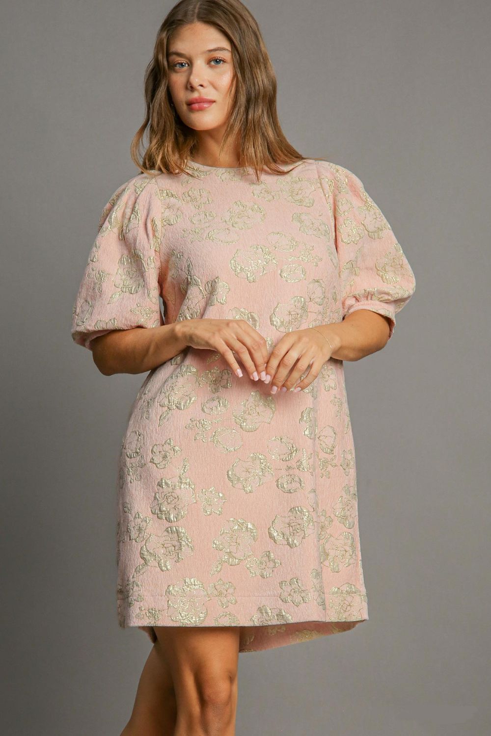 Freya Elevated Bloom Jacquard Mini Dress with Puff Sleeves Boutique Collection