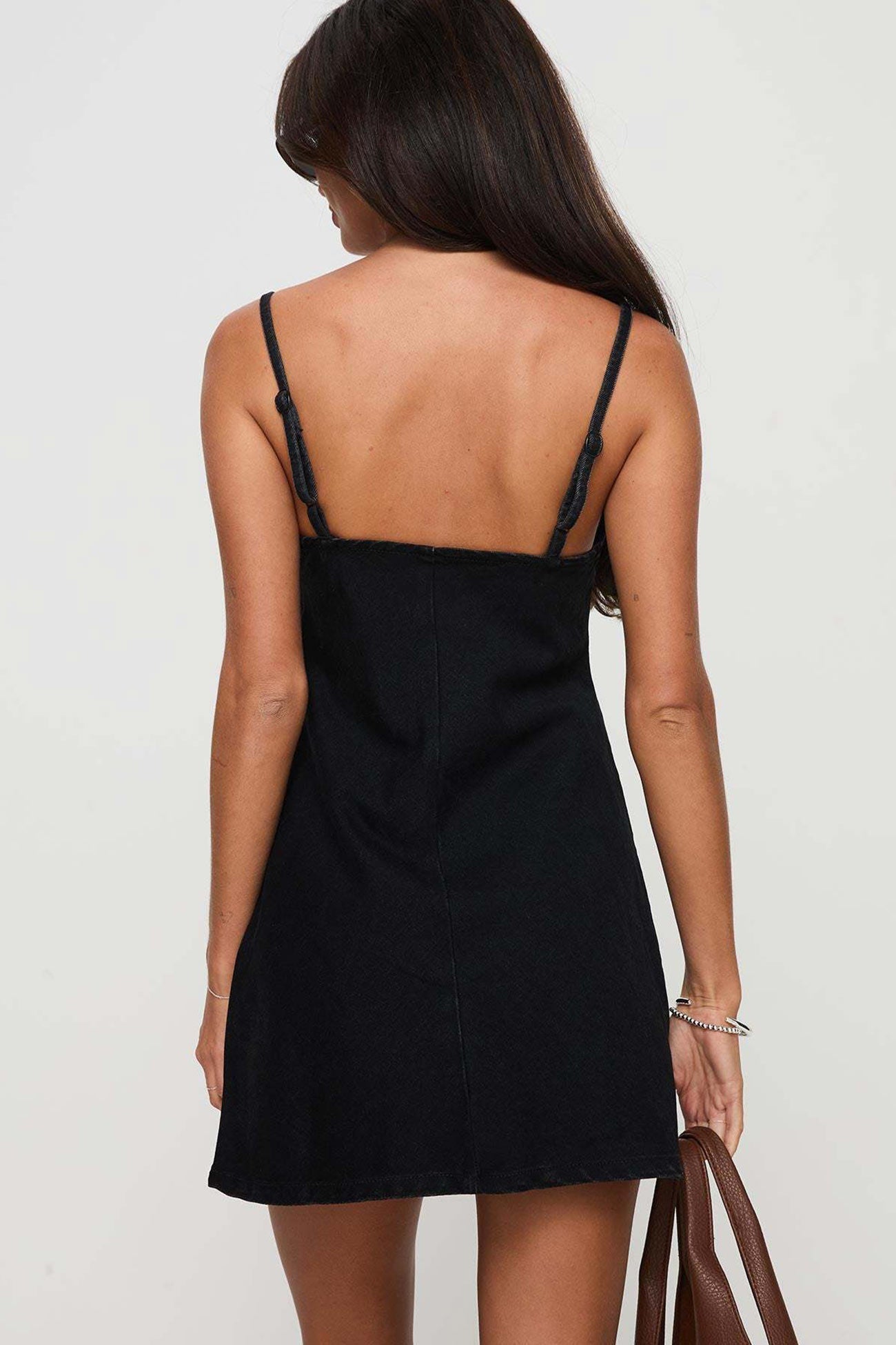 Cut Low A-line Cami Denim Dress