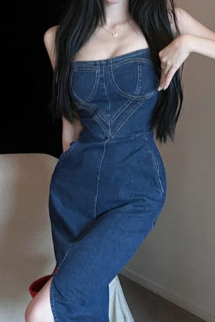 Retro Edition Split Maxi Denim Dress
