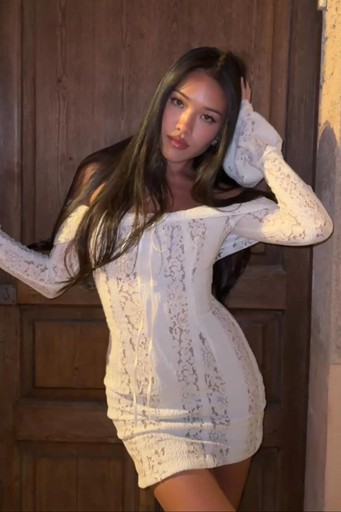 Trim Lace Long Sleeve Mini Dress