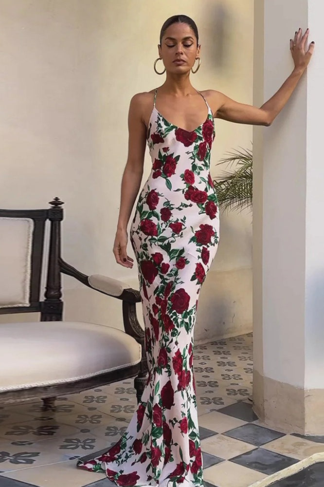 Floral Edition Deep V Backless Maxi Dress