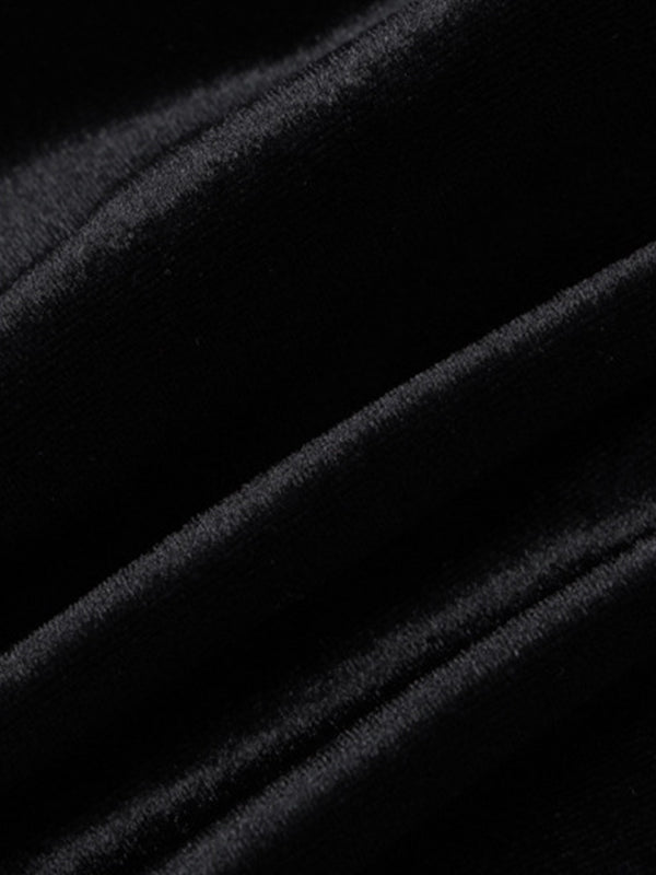 Black Classic Velvet Splice Pleated Bandeau Mini Dress