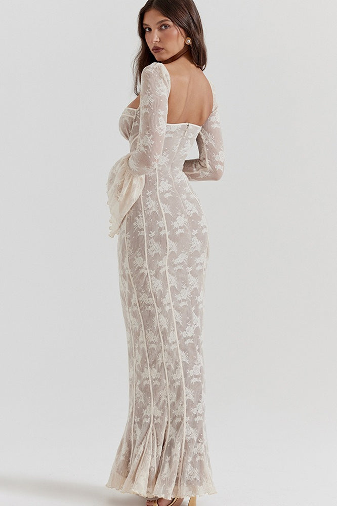 Bodycon Edition Lace Flare Sleeve Maxi Dress