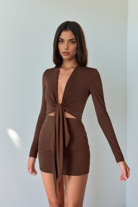 Neck Square Lace Trim Mini Dress