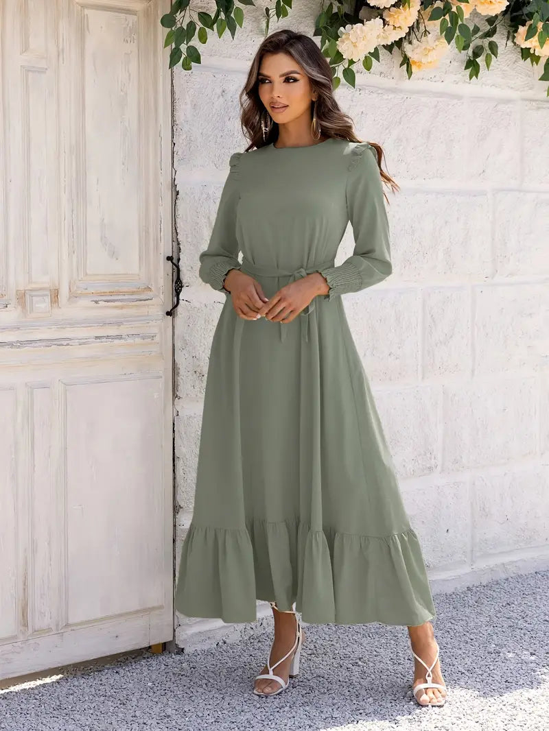 Elvia Minimalist Women's Belted and Flounced Maxi Dress Signature Edit