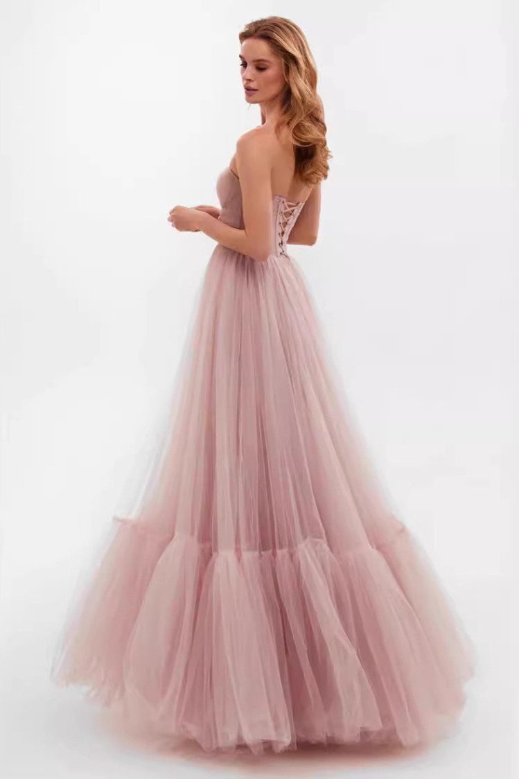 Off Shoulder Mesh Long Sleeved Prom Dress