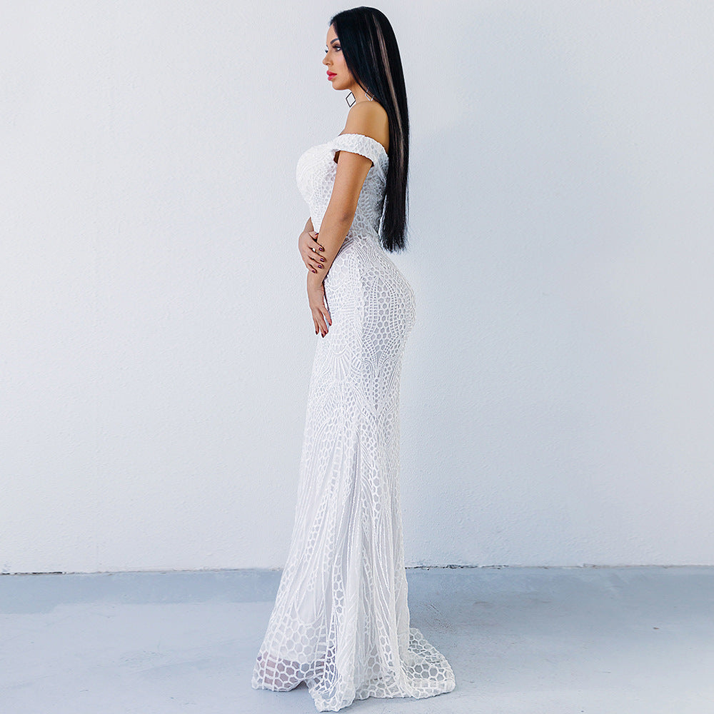 Women Clothing Dress Sexy Sequined Tube Top Mopping Banquet Party Evening Dress Fishtail Dress Prom Stylish Gown