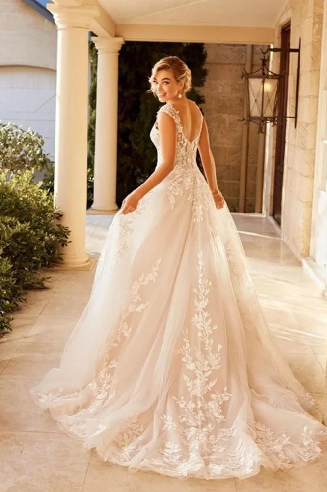 Sheer Mesh Lace Fit Flare Wedding Dress Sheer Mesh Lace Fit Flare Wedding Dress