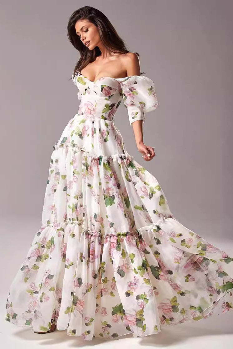 Off Shoulder Flowy Graceful Long Prom Dress