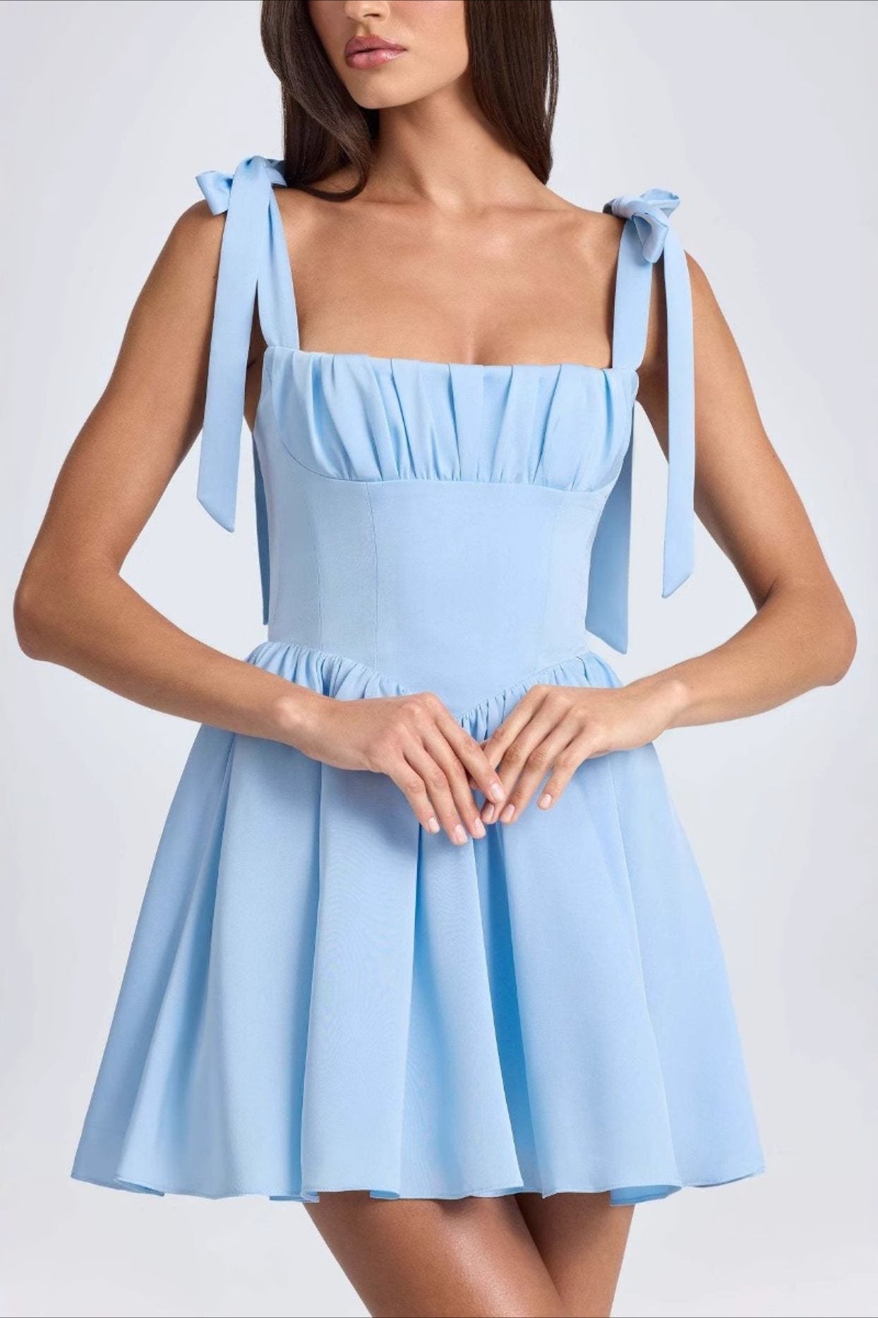 Neck Square Bow Tie Mini Dress