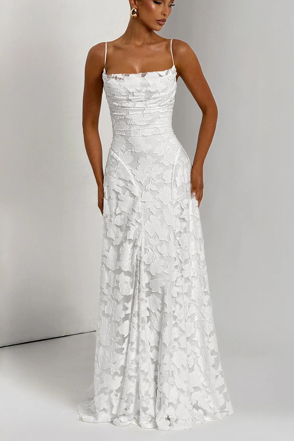 Jacquard Edition Cami Backless Maxi Lace Dress