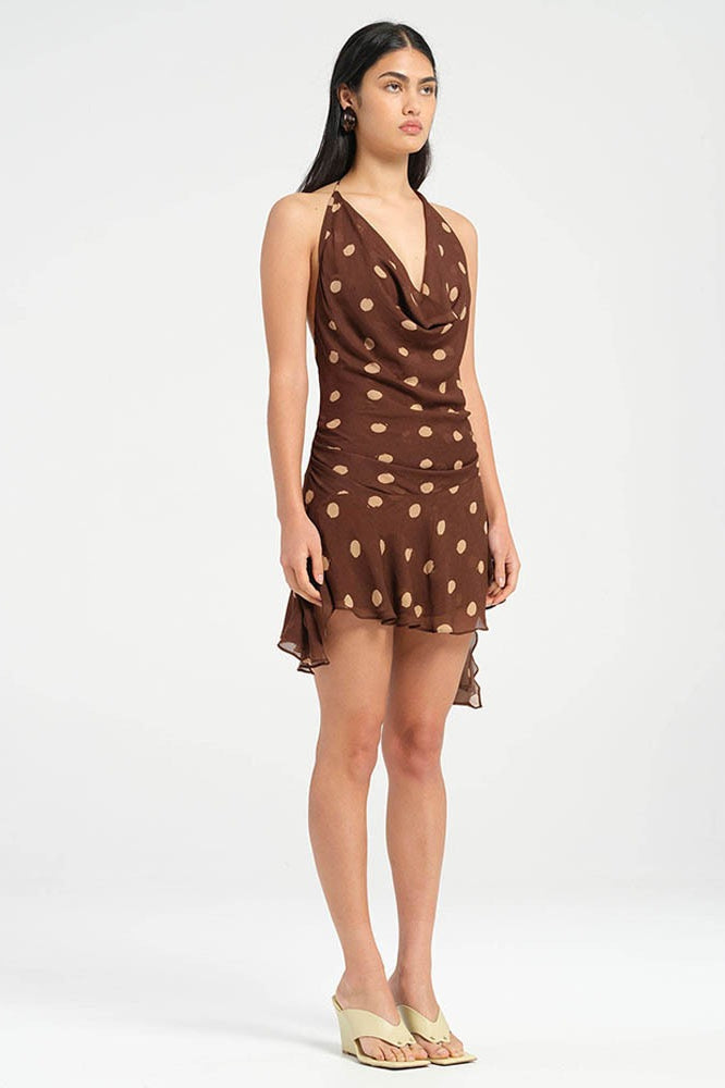 Dot Polka Chiffon Halter Mini Dress