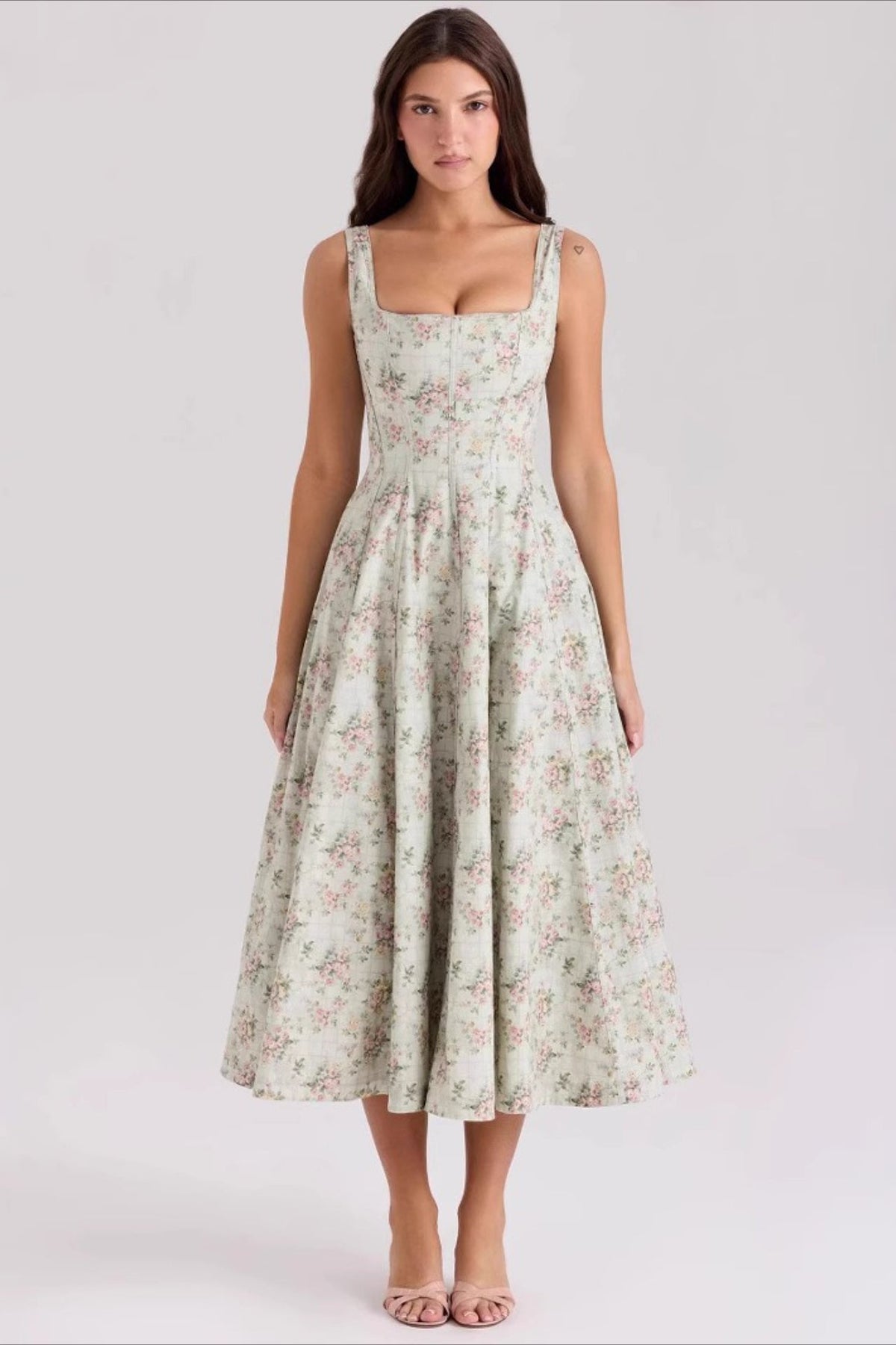 Shoulder Off Tie Strap Midi Dress