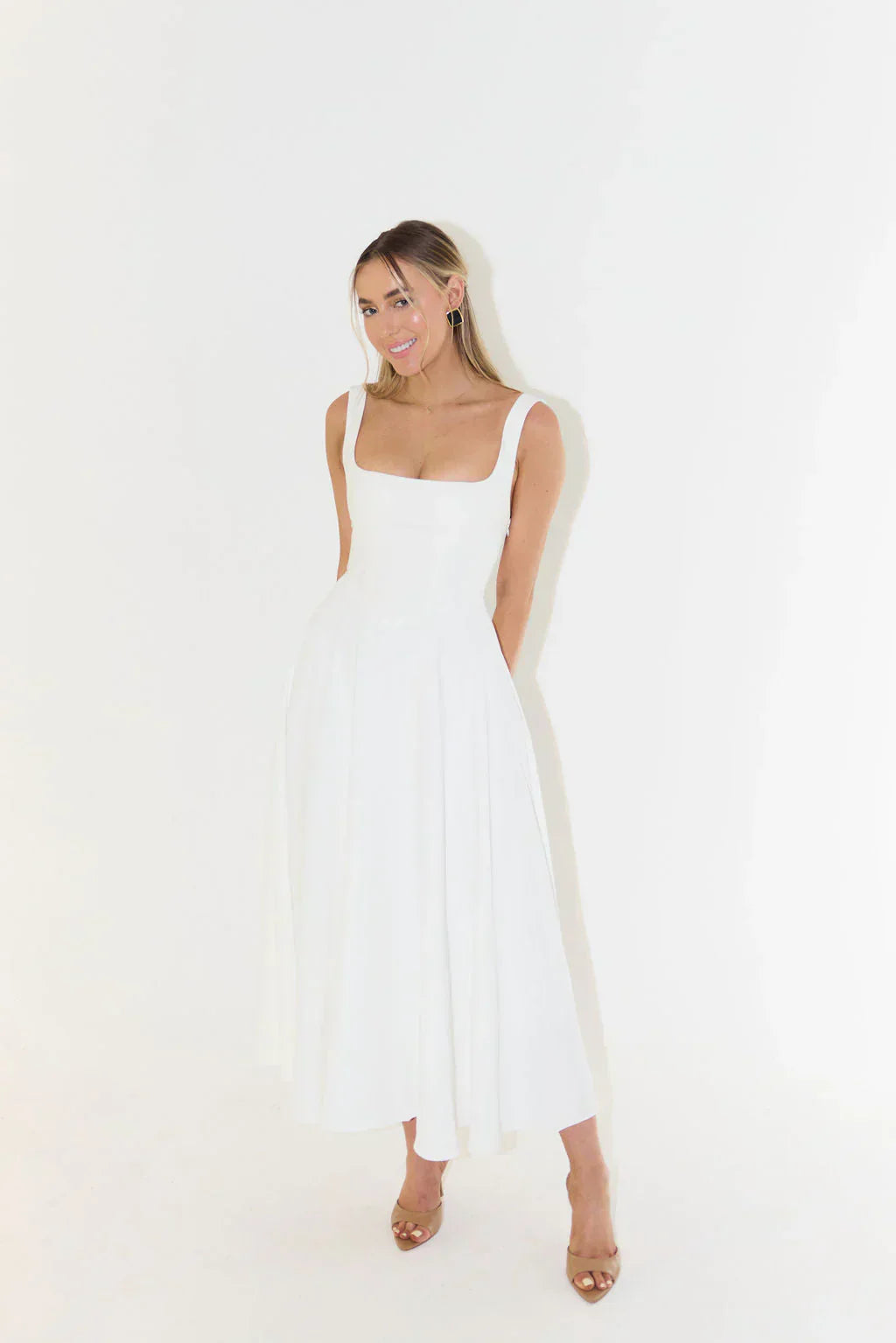 Charm Celeste Square Neck Midi Dress
