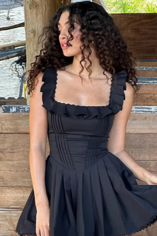 Neck Square Ruffle Mini Dress