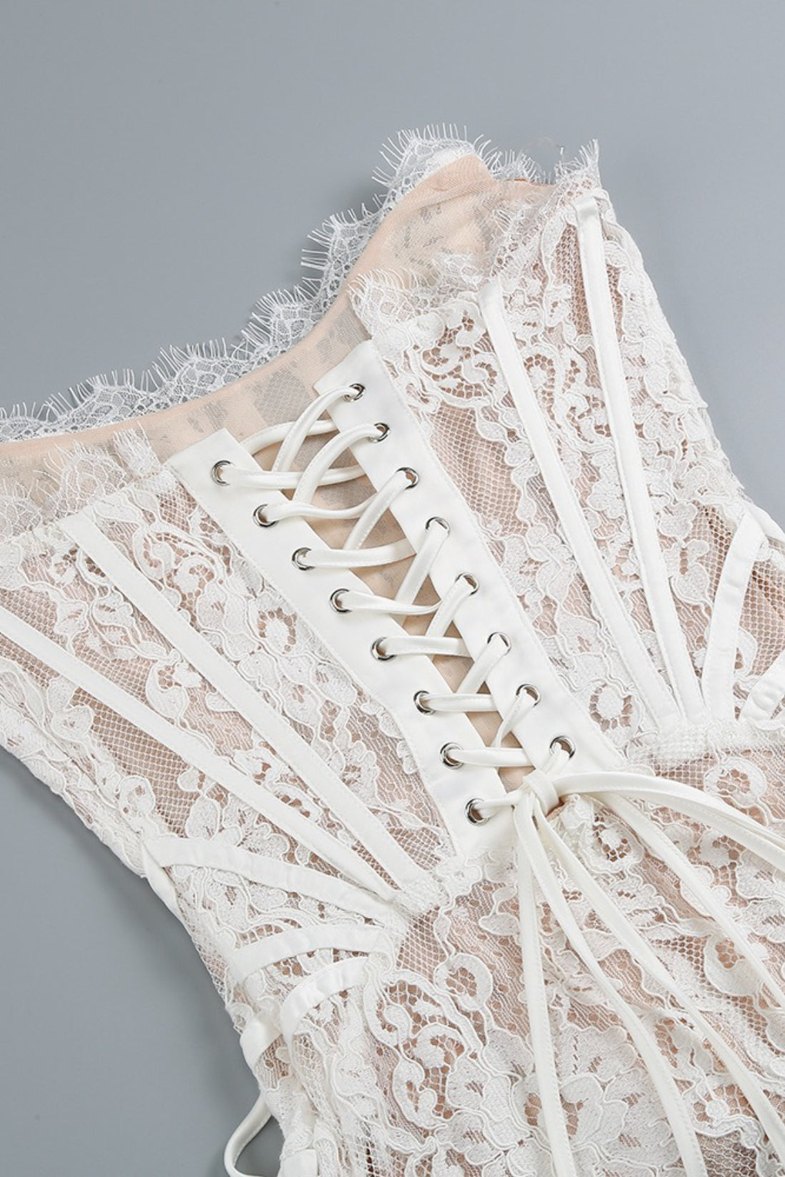 Lace Strapless Corset Sheer Mini Dress