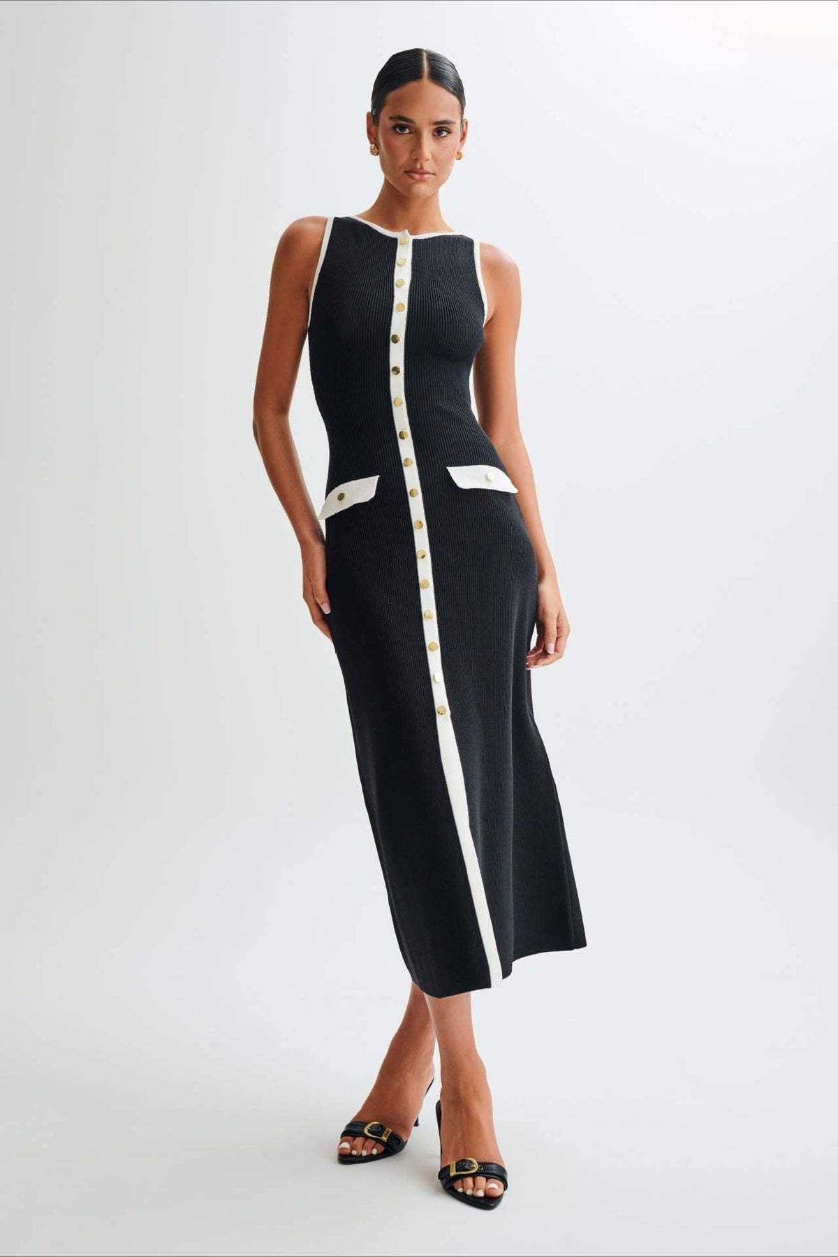 Sleeveless Knit Button Midi Dress