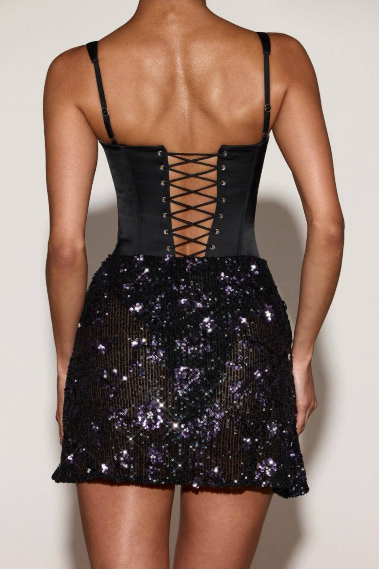 3D Bloom Sequin Satin Bodycon Spaghetti Strap Mini Dress