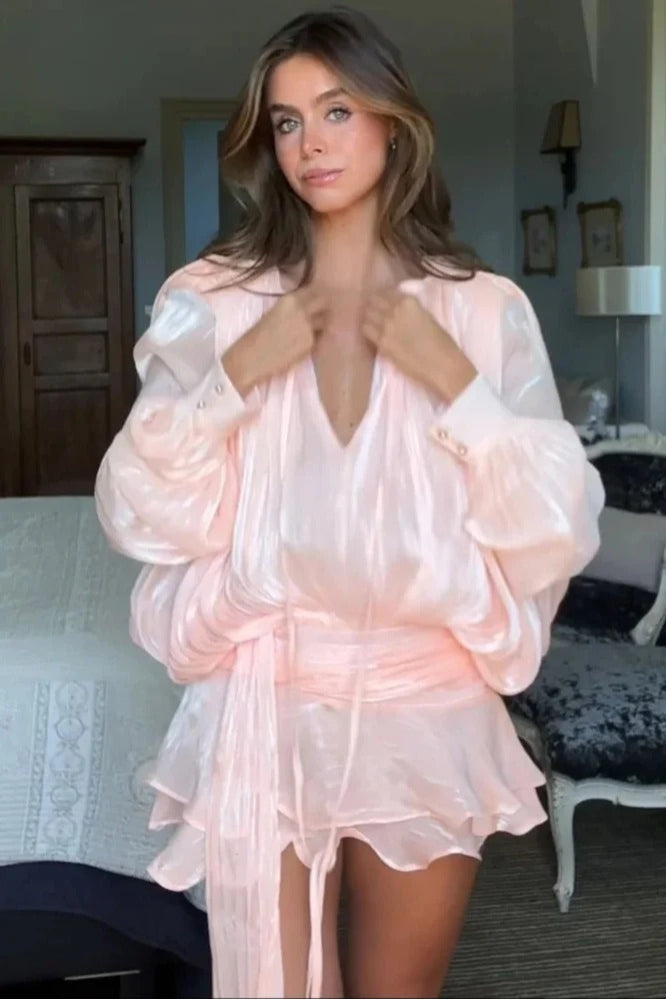 Full Ruffled Sleeve Mini Dress