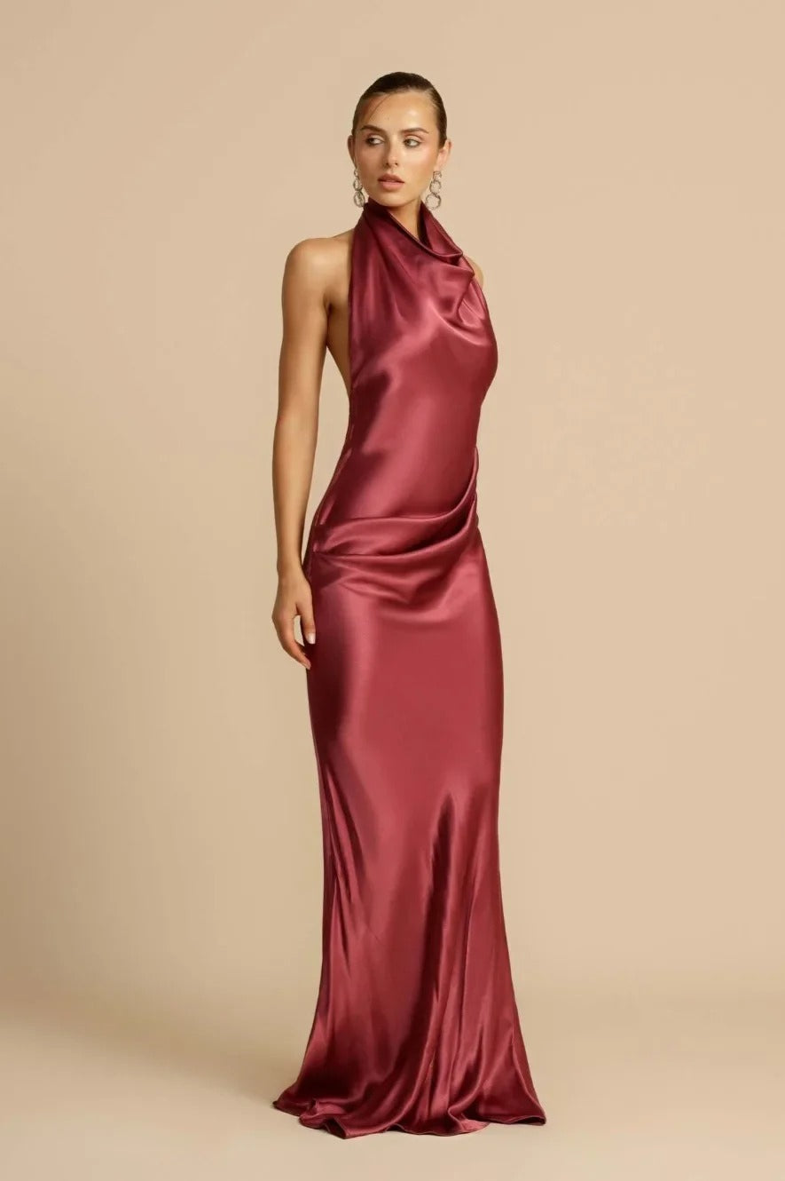 Satin Edition Halter Neck Maxi Dress