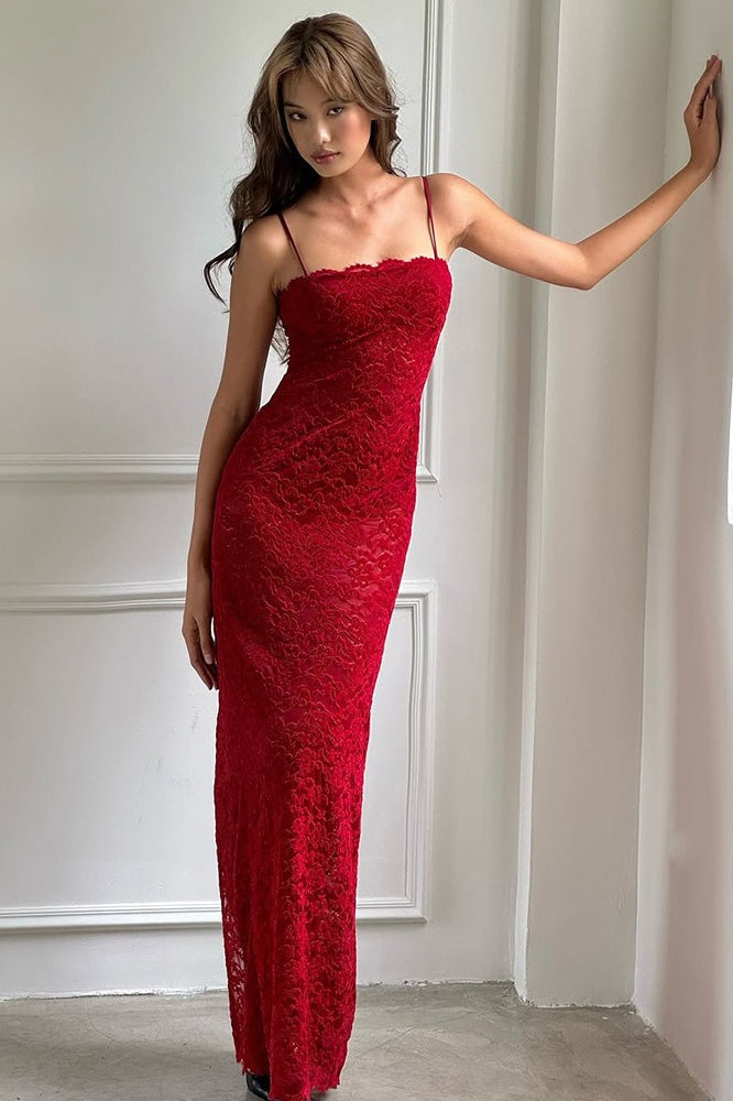 Lace Sleeveless Split Bodycon Midi Dress