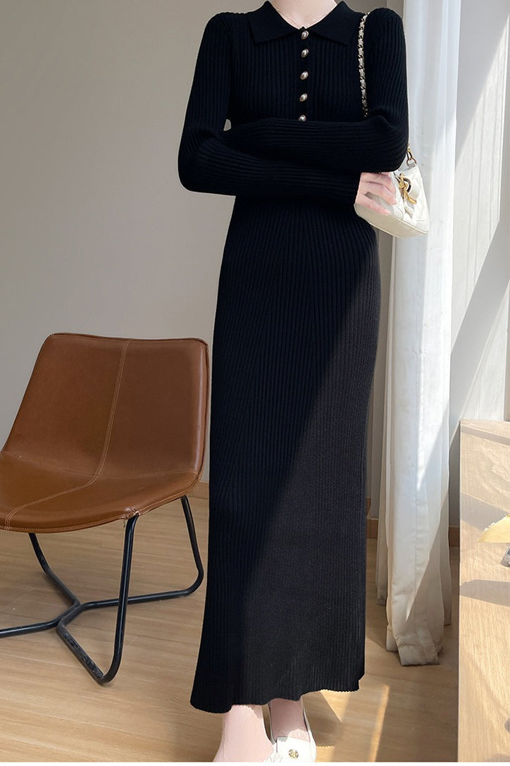 Graceful Collared Maxi Sweater Dress