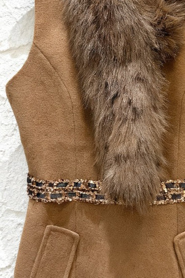 Fur Faux Sleeveless Embellished Midi Dress