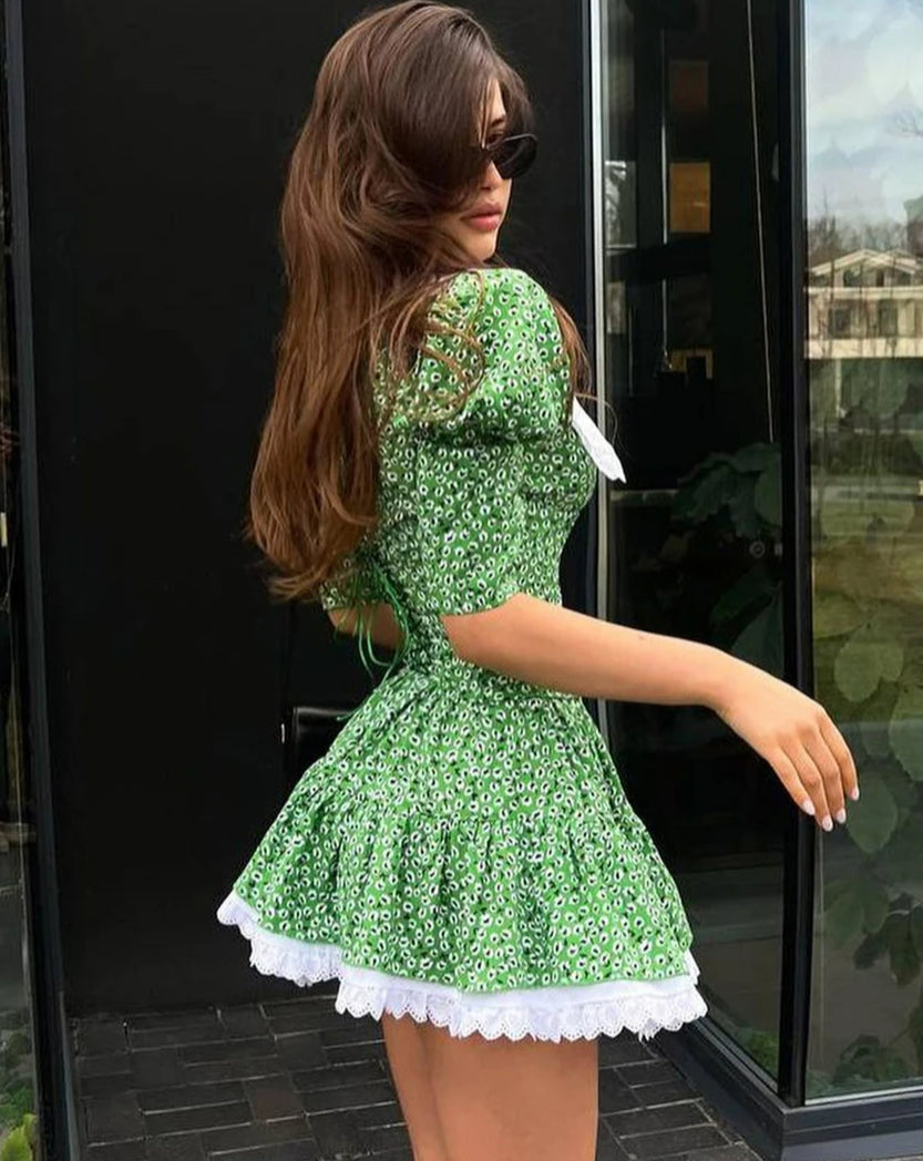 Patchwork Lace Doll Collar Mini Dress