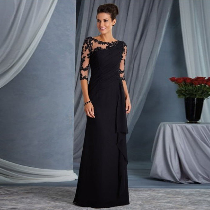 Women Clothing Extended Lace See Through round Neck Shirt With Half Sleeve Dress Wedding Dress