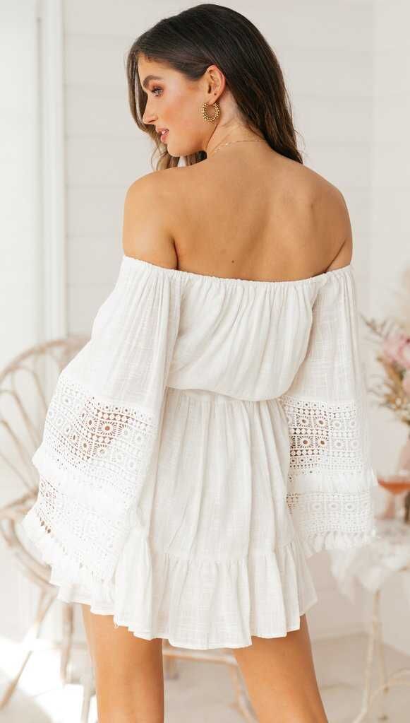 Cotton Grisel Eyelet Off The Shoulder Dress White