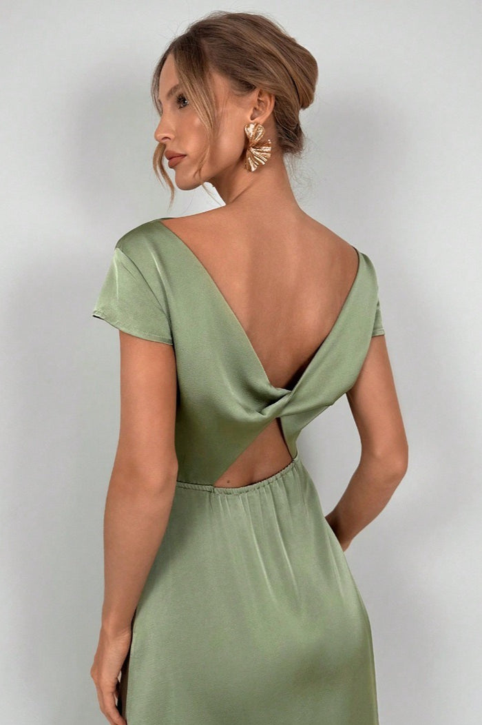 SilkLike Edition Satin Slit Maxi Silk Dress