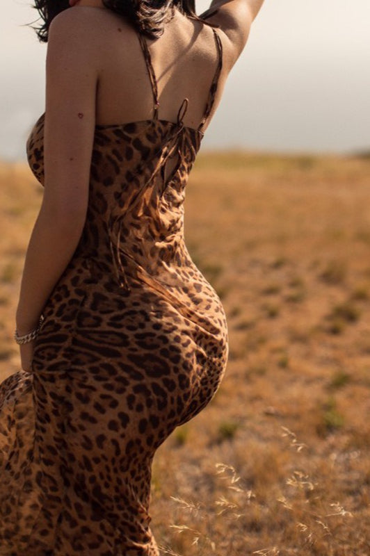 Leopard Edition Print Backless Bodycon Maxi Dress