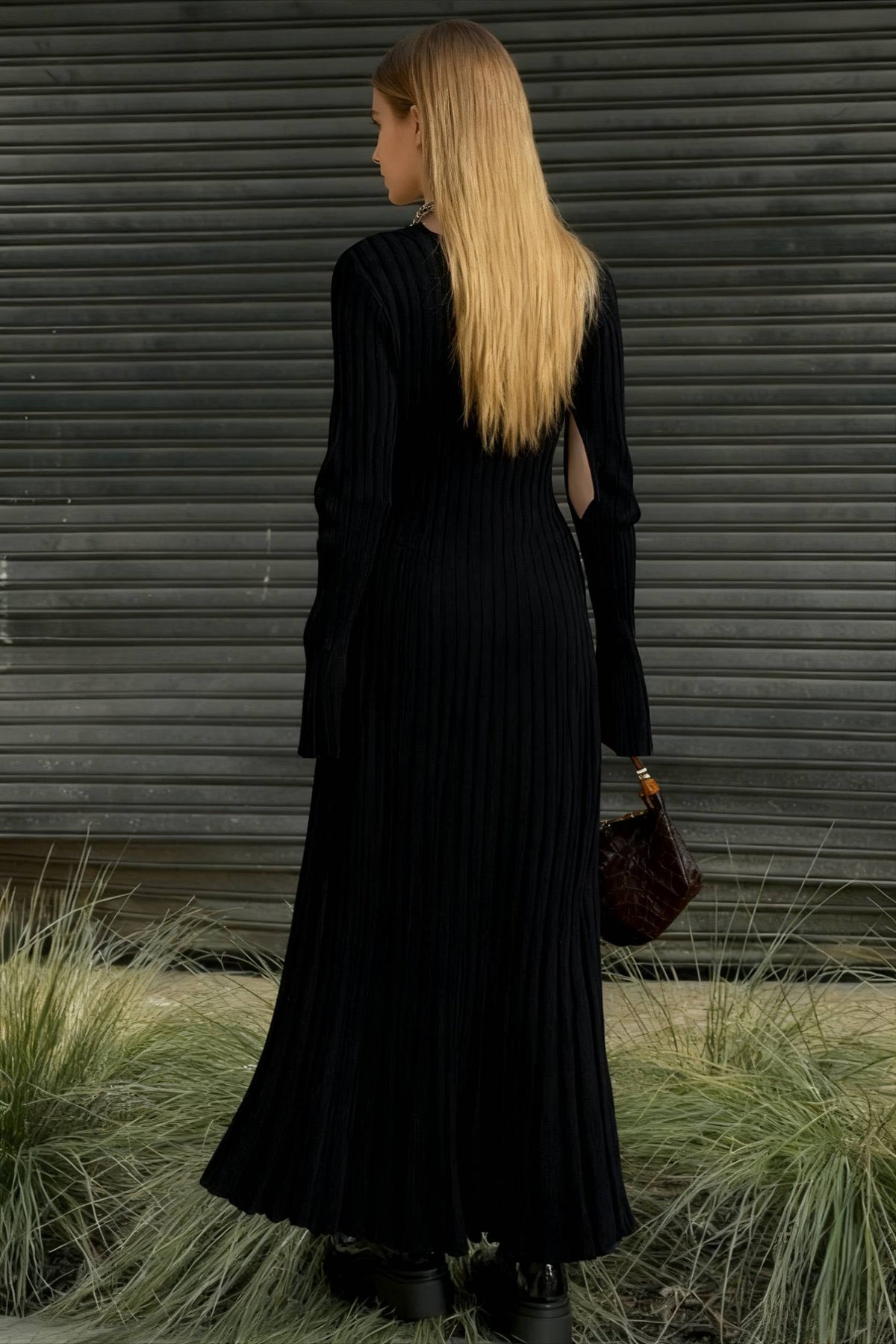 Knit Ribbed Tie Waist Dress