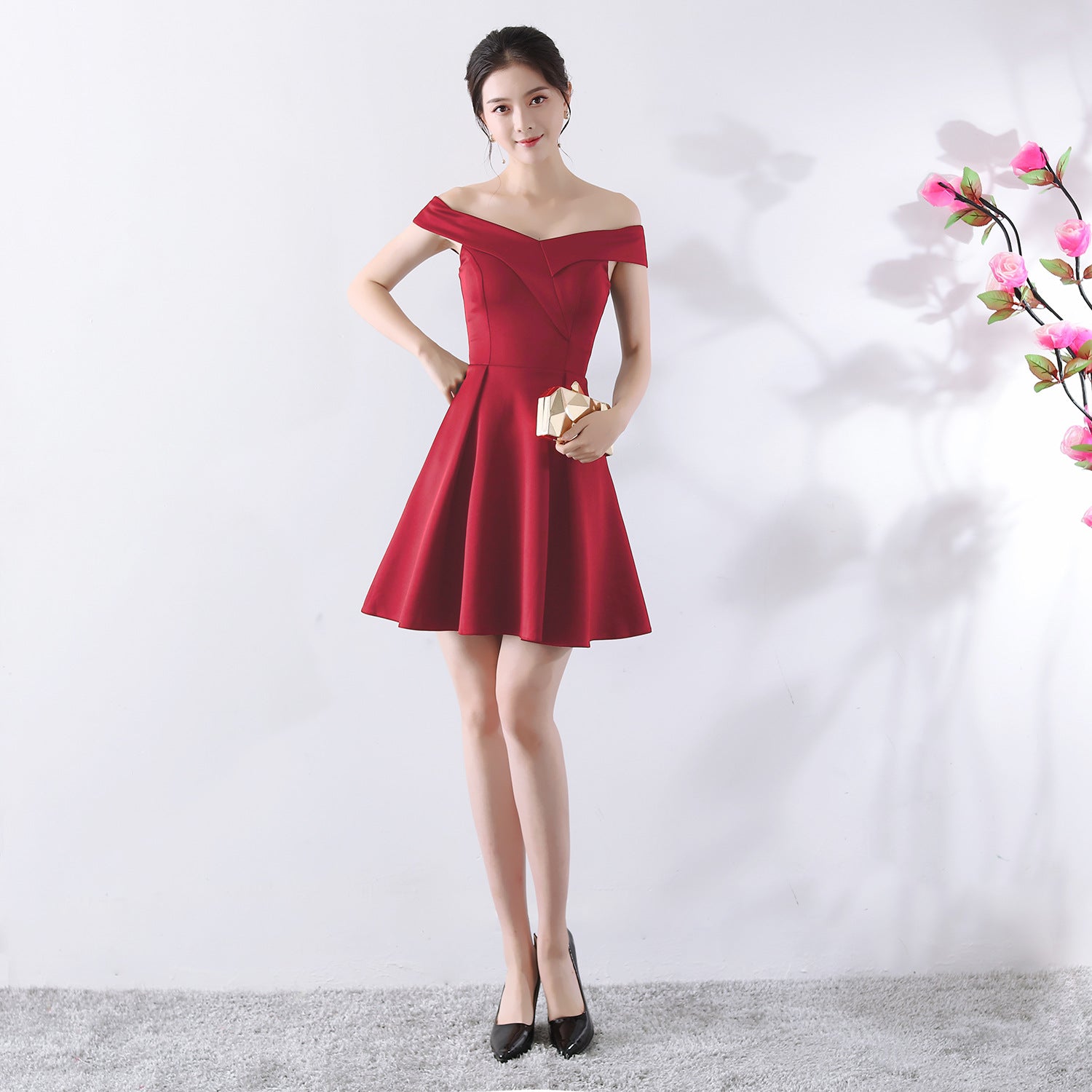 Toast Dress Bride Spring Wedding Summer Red Mini off Shoulder Wedding Dress
